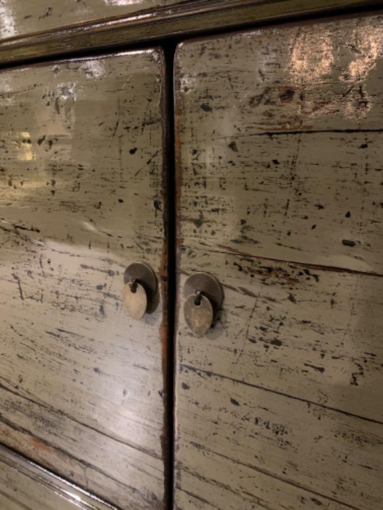  Oud Chinese hoogglans dressoir groen 4 deurs