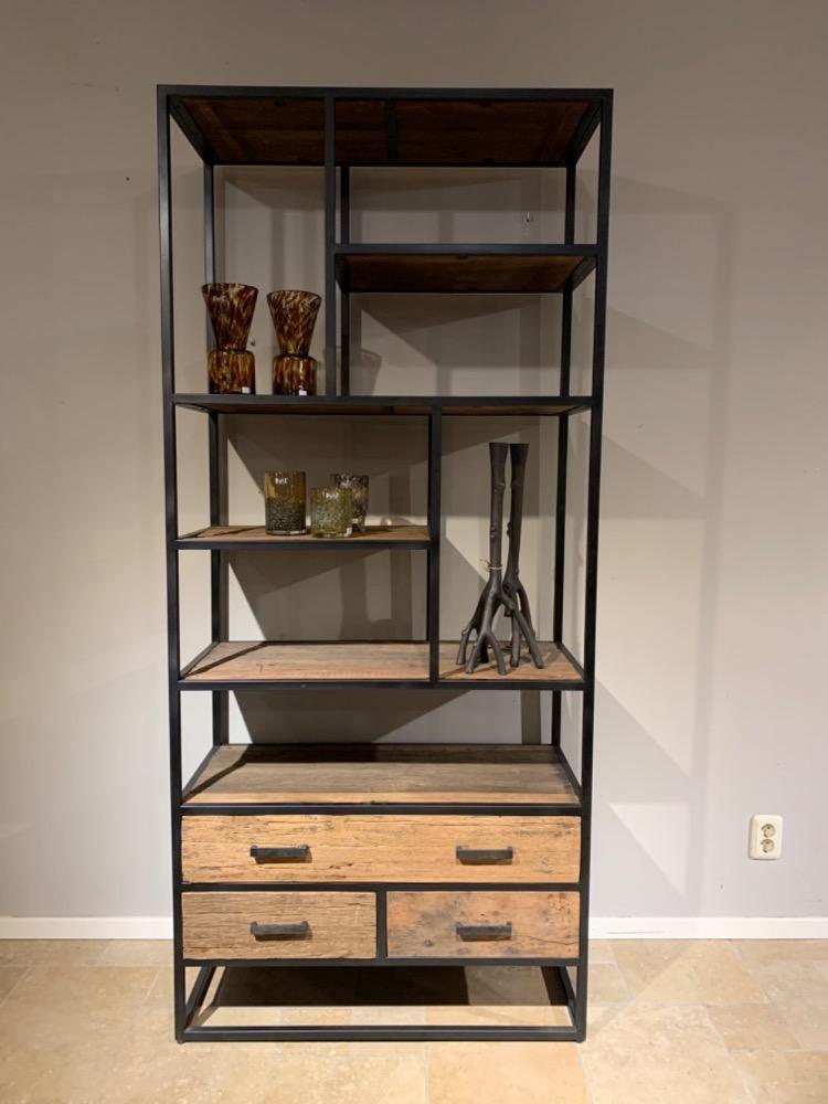 Boekenkast met 3 lades robuust hout