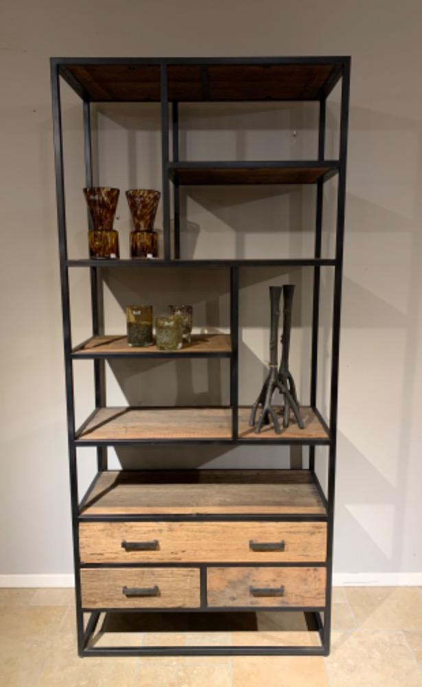 Boekenkast met 3 lades robuust hout