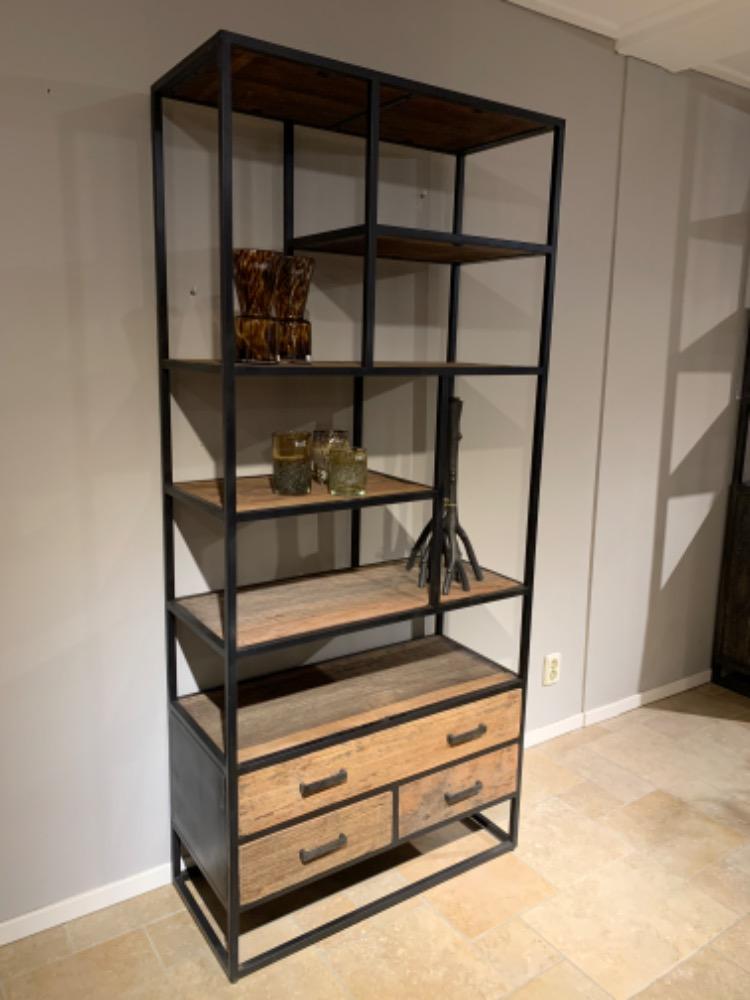 Boekenkast met 3 lades robuust hout