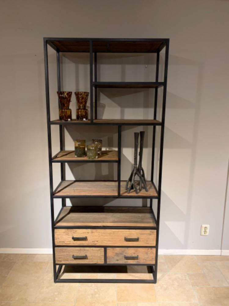 Boekenkast met 3 lades robuust hout