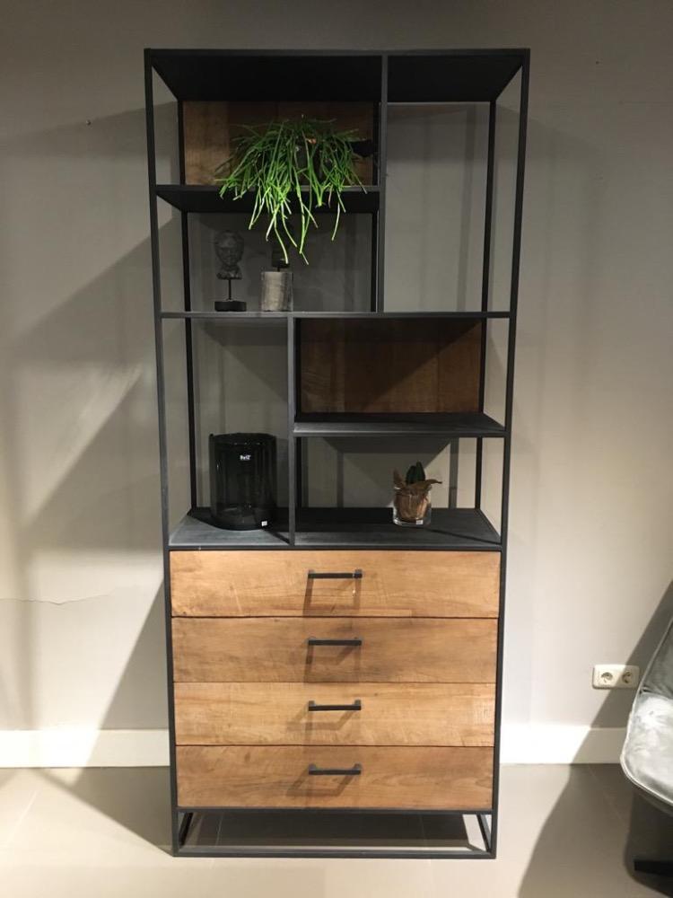 Boekenkast teak met  4 lades 