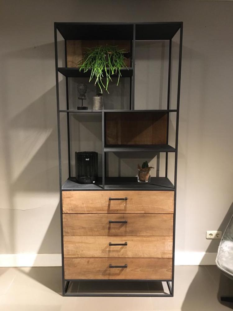 Boekenkast teak met  4 lades 