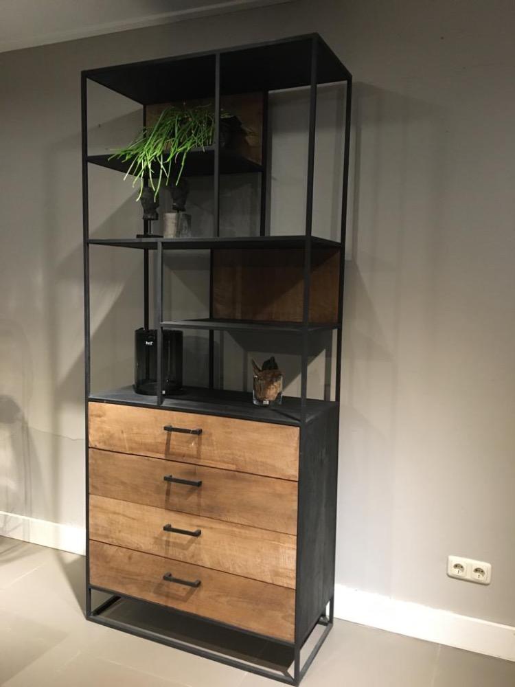 Boekenkast teak met  4 lades 