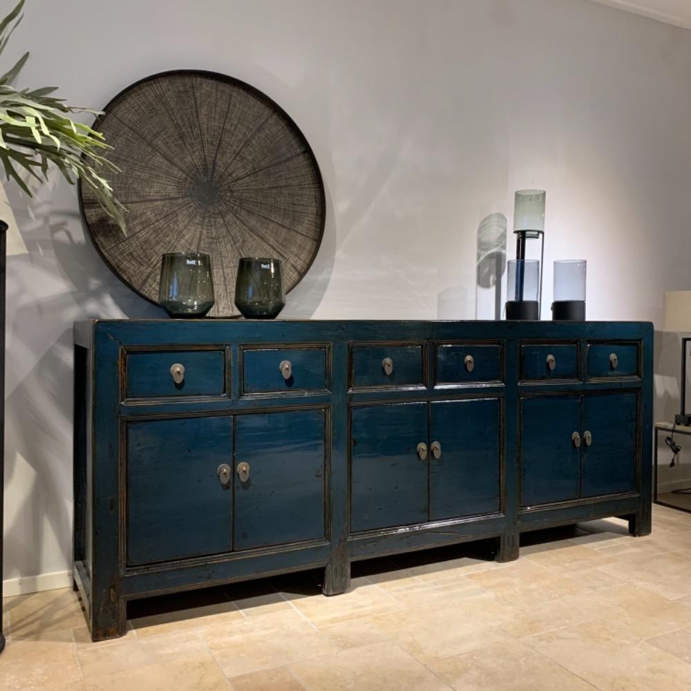 Oud Chinees hoogglans dressoir Antique lacquer Blauw
