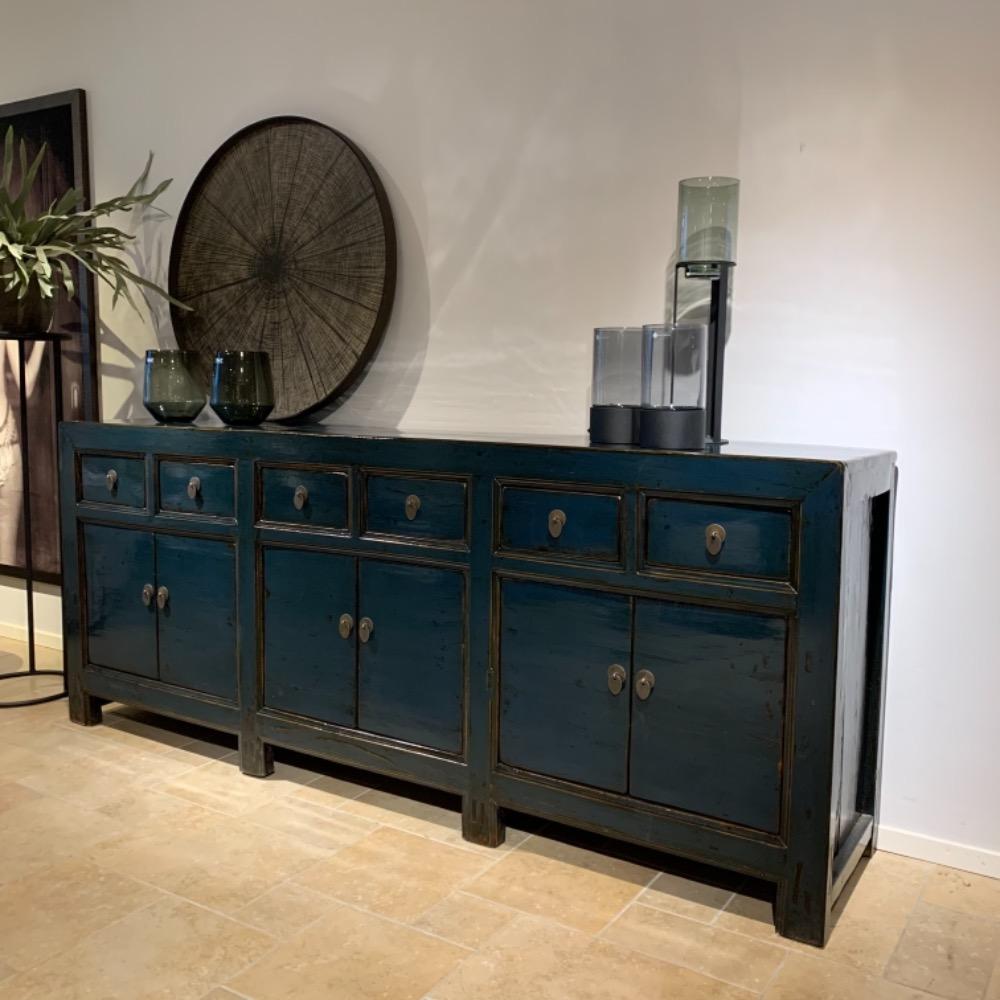 Oud Chinees hoogglans dressoir Antique lacquer Blauw