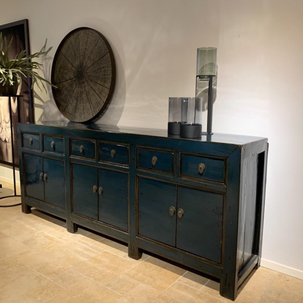 Oud Chinees hoogglans dressoir Antique lacquer Blauw