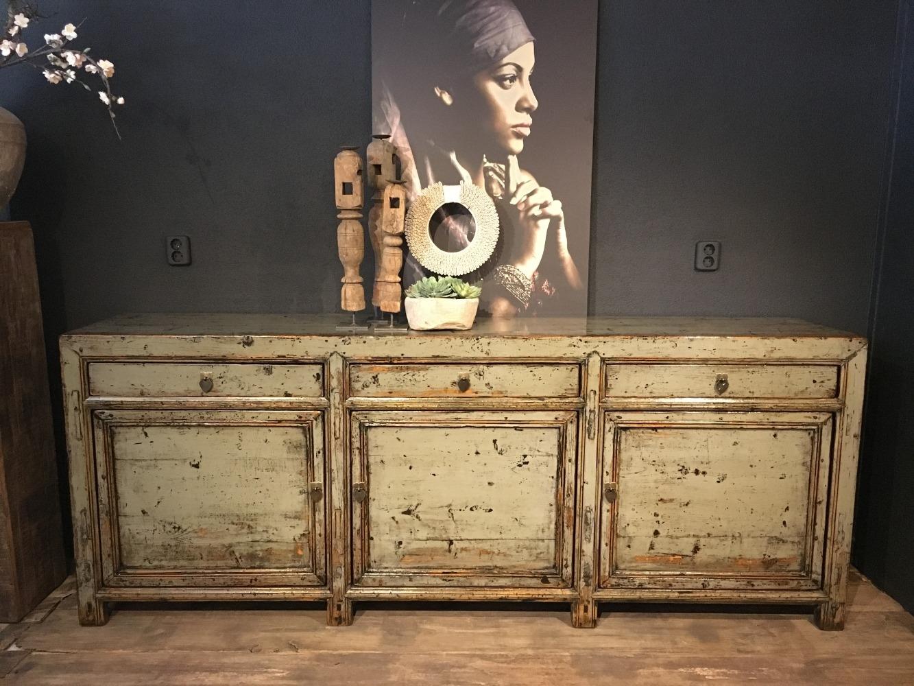 Dressoir hoogglans groen, 3 deurs en 3 lade