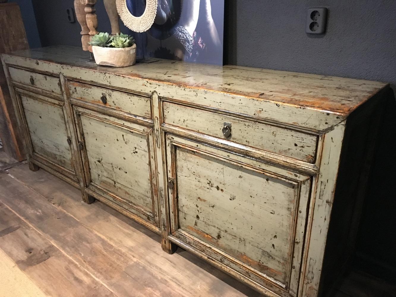 Dressoir hoogglans groen, 3 deurs en 3 lade