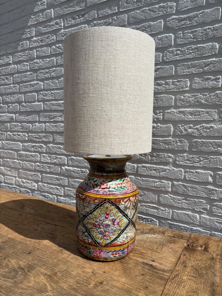 Gave handbeschilderde melkpot Tafellamp incl kap