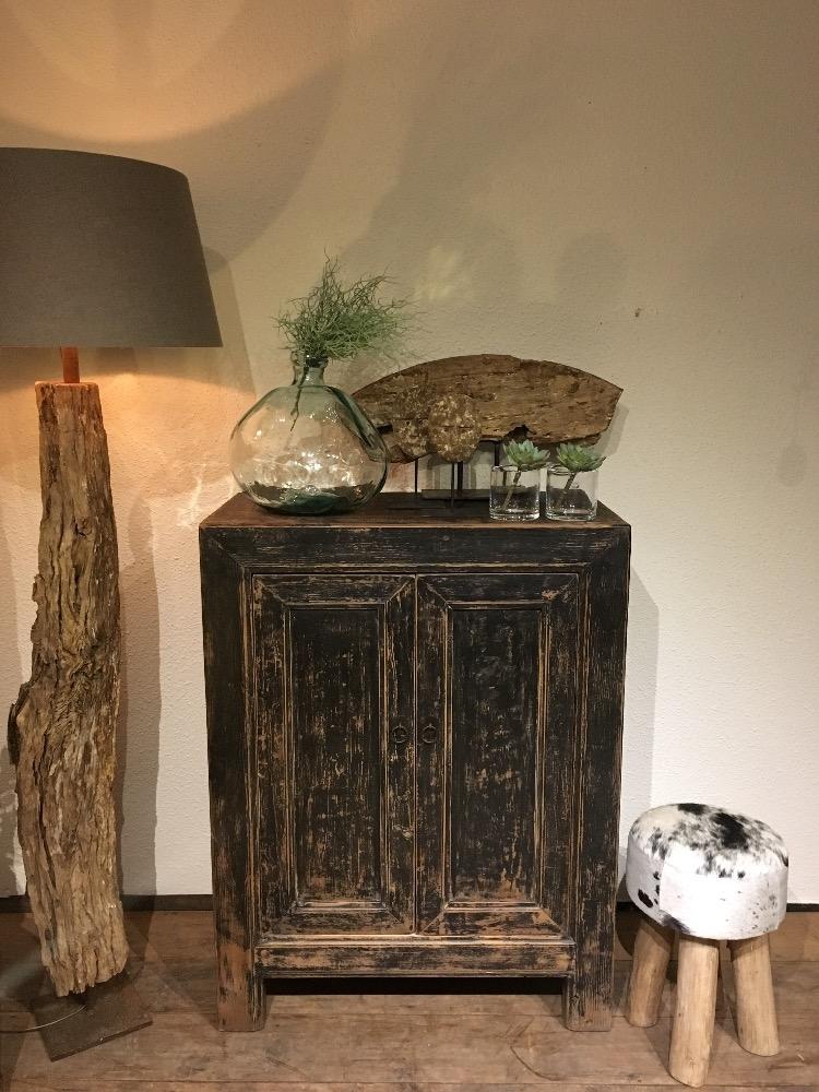 Kast smal elm oud zwart, 2 deurs 