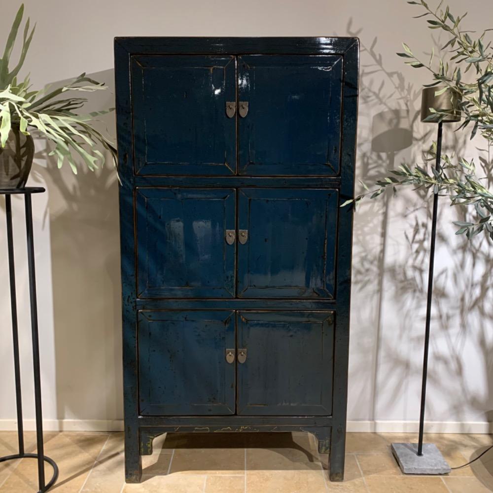 Unieke 6 deurs Hoogglans kast antique lacquer blauw 