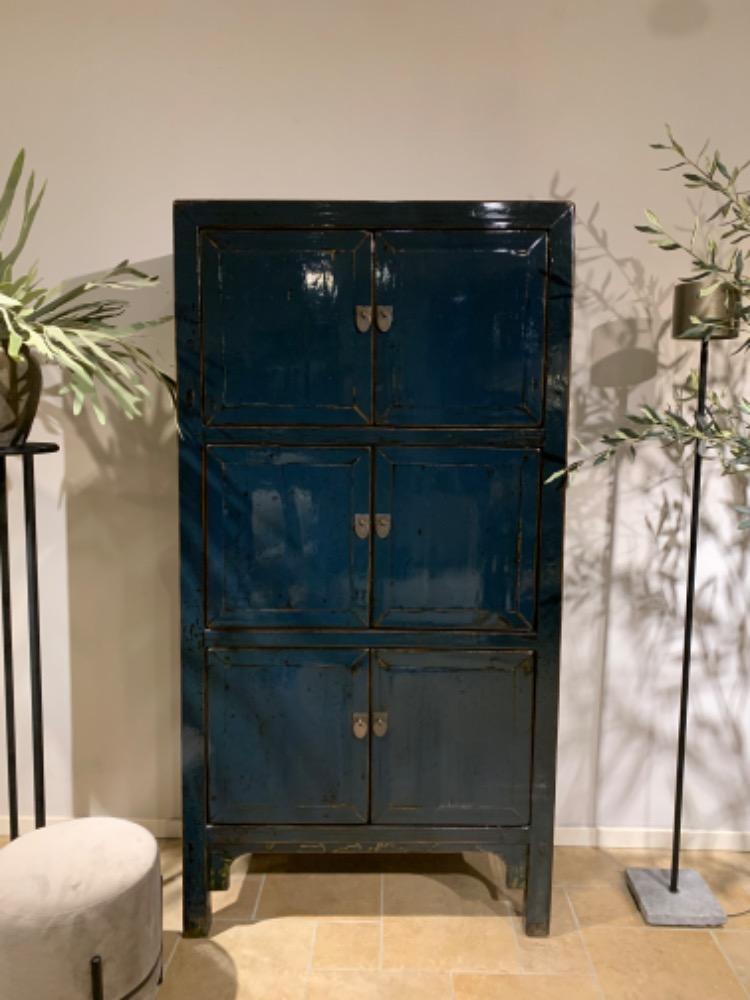 Unieke 6 deurs Hoogglans kast antique lacquer blauw 