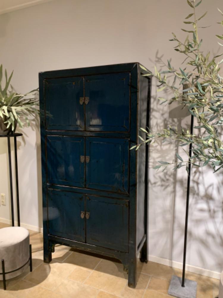 Unieke 6 deurs Hoogglans kast antique lacquer blauw 