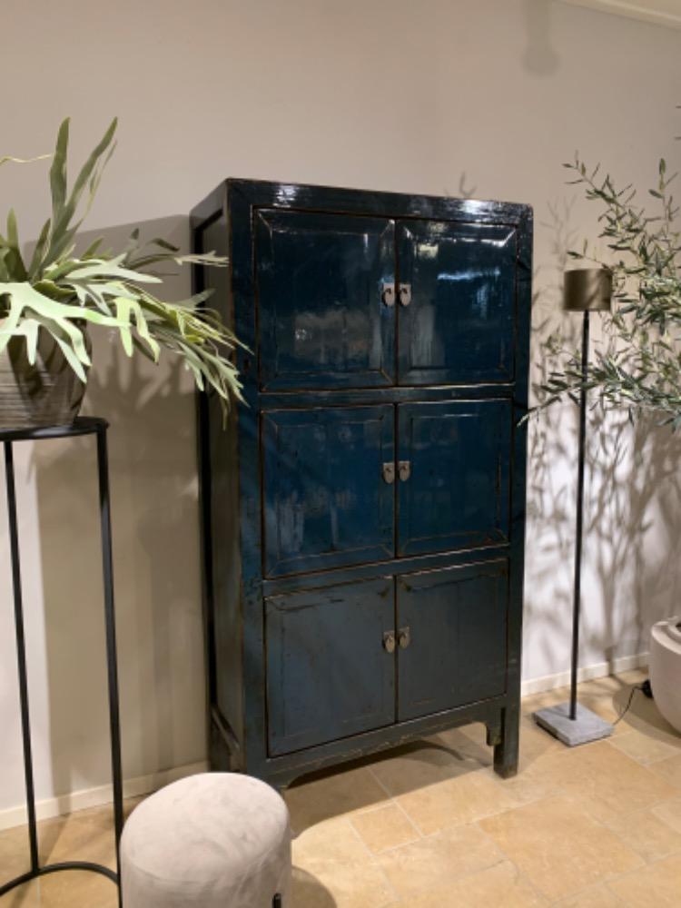 Unieke 6 deurs Hoogglans kast antique lacquer blauw 