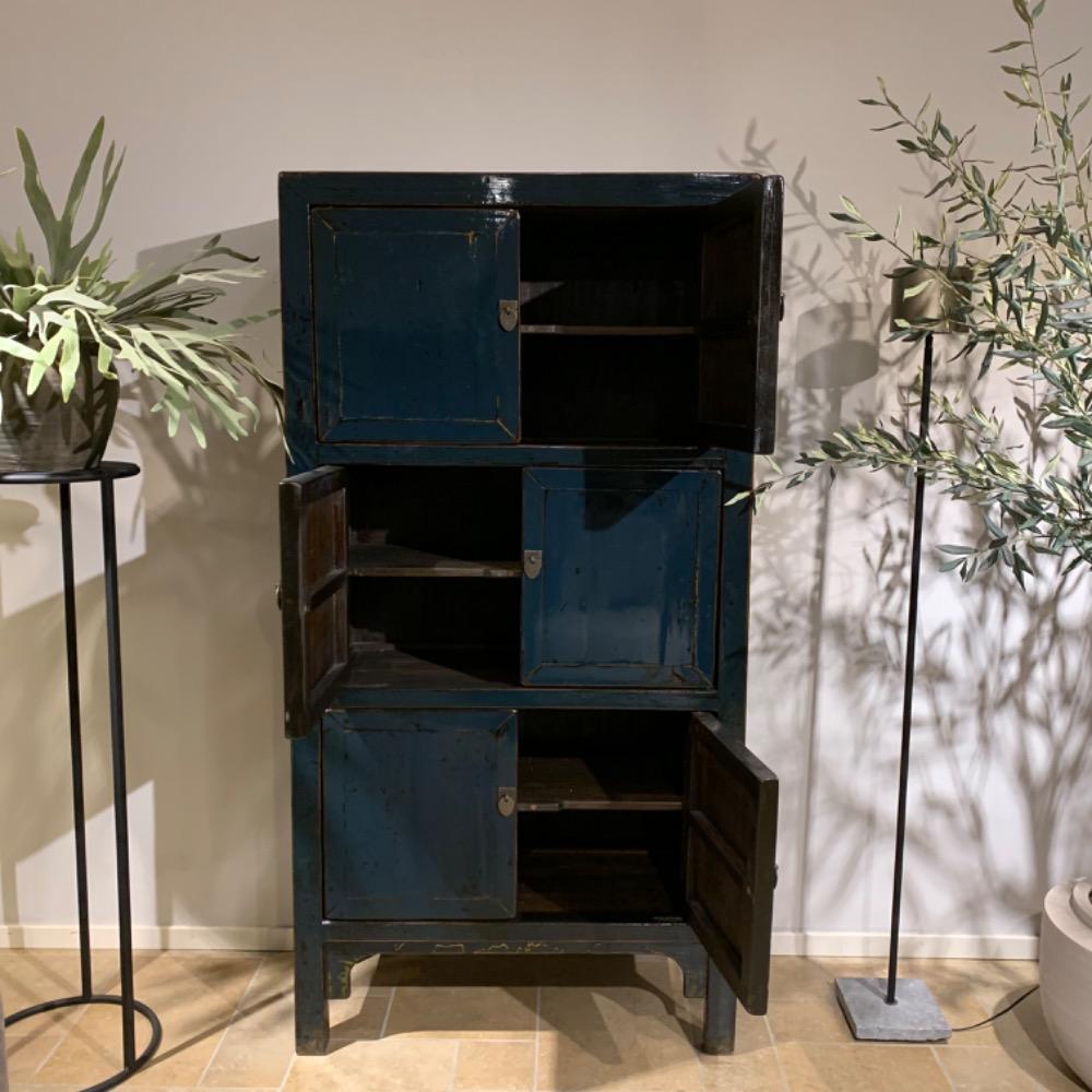 Unieke 6 deurs Hoogglans kast antique lacquer blauw 
