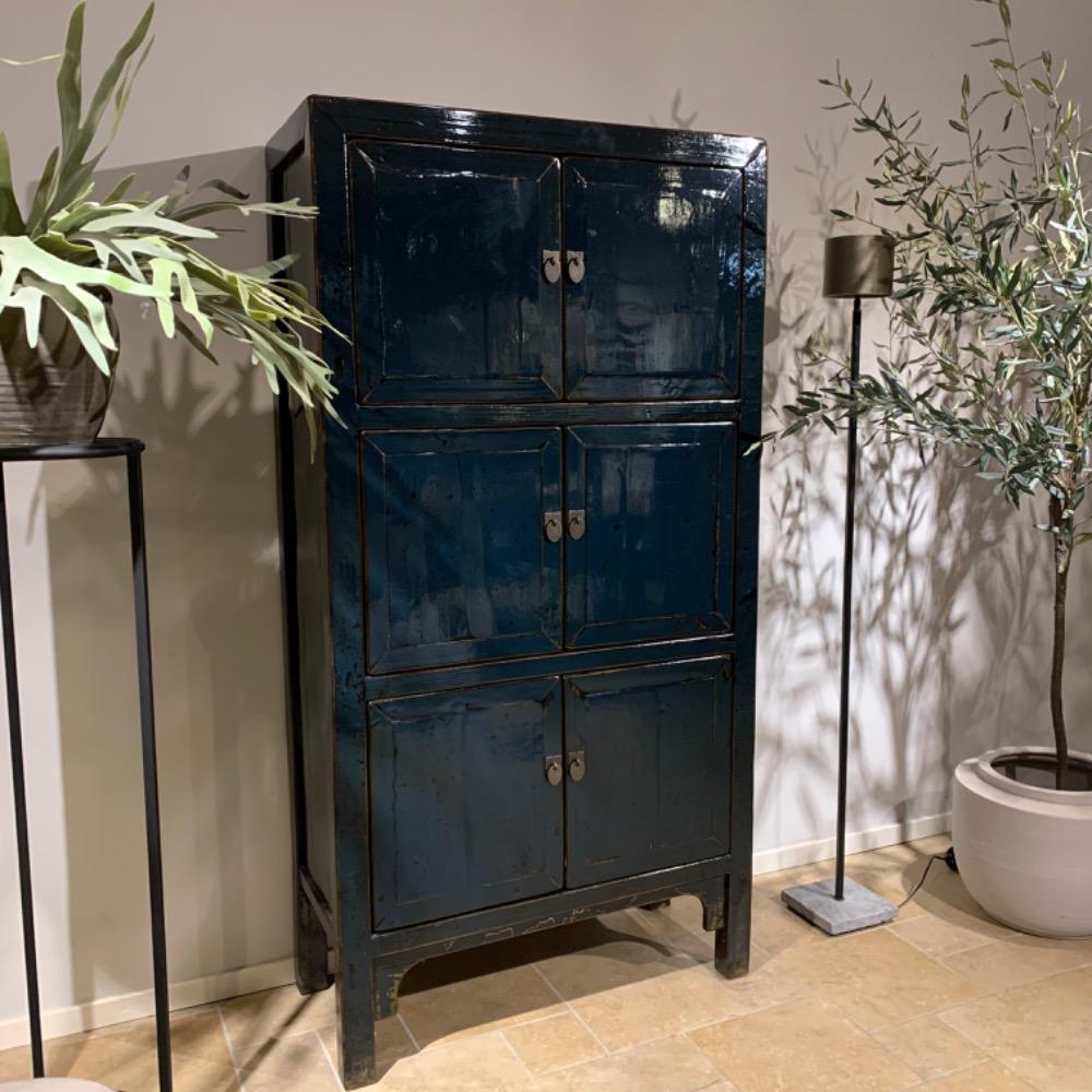 Unieke 6 deurs Hoogglans kast antique lacquer blauw 
