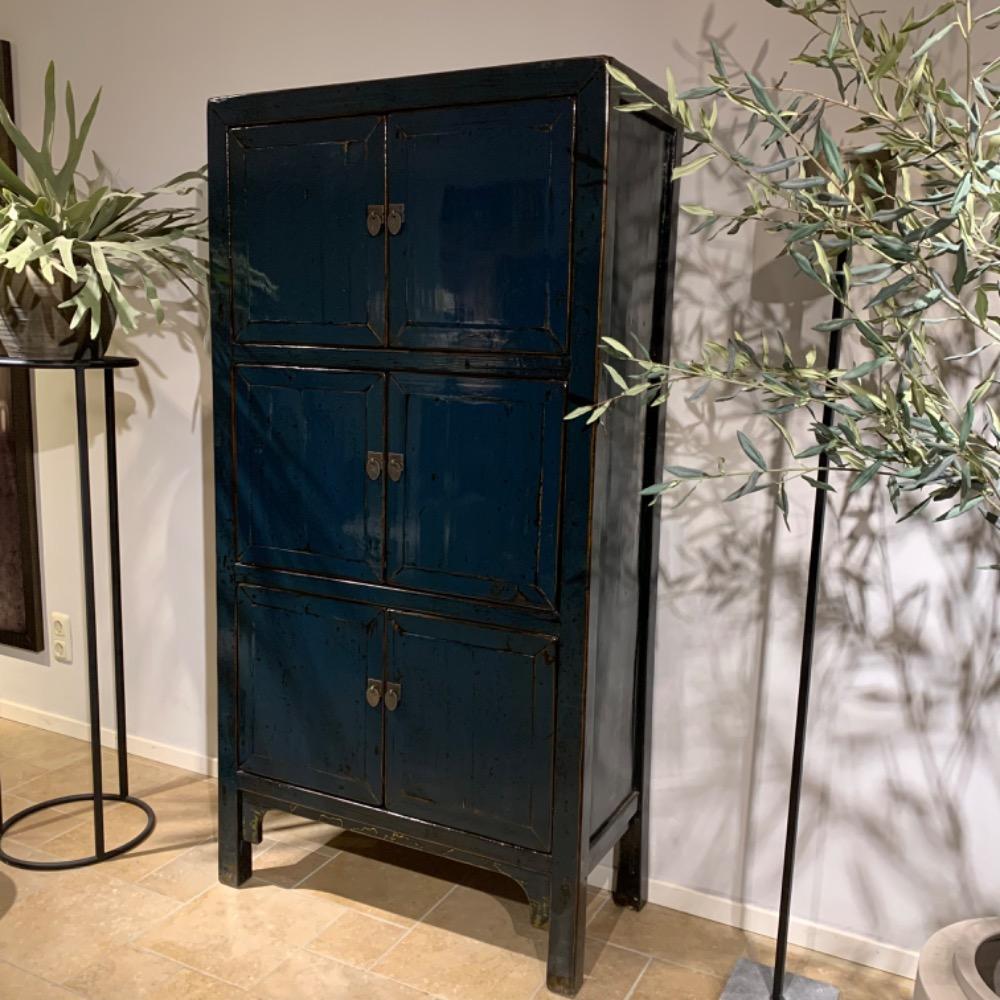 Unieke 6 deurs Hoogglans kast antique lacquer blauw 