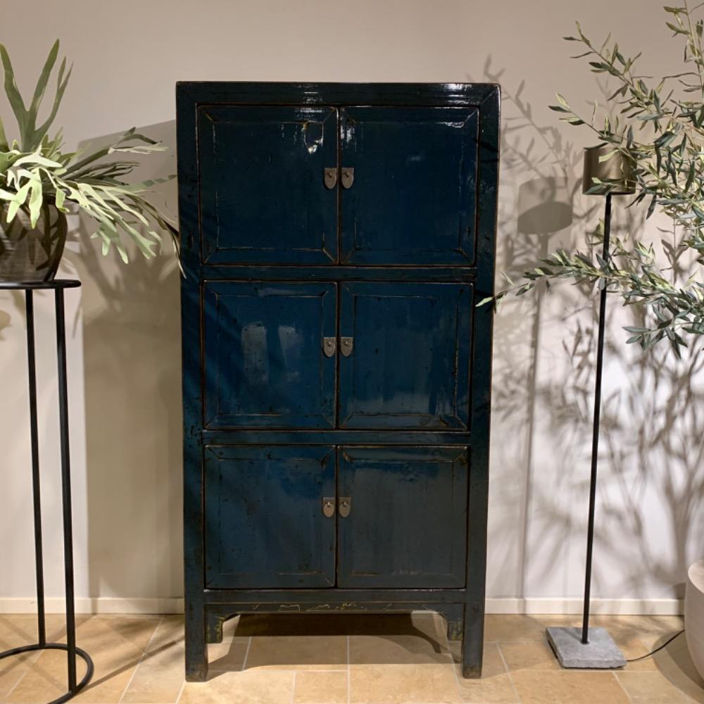 Unieke 6 deurs Hoogglans kast antique lacquer blauw 