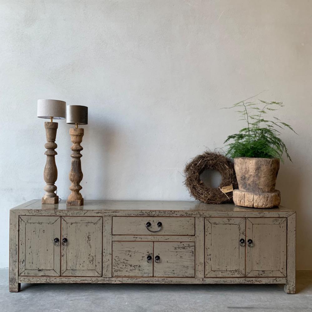 Origineel oud Chinees tv meubel hoogglans oud jade grijs groen