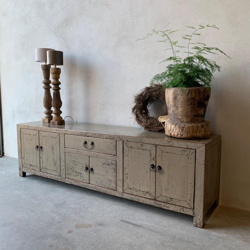 Origineel oud Chinees tv meubel hoogglans oud jade grijs groen