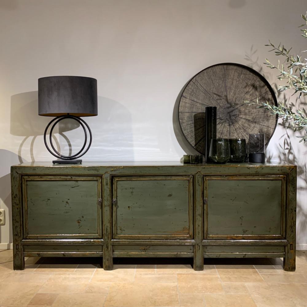 Oud Chinees hoogglans dressoir 3 deurs groen