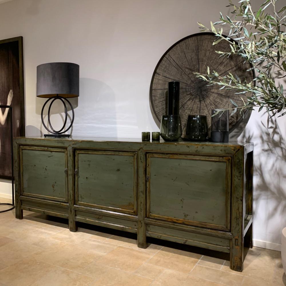 Oud Chinees hoogglans dressoir 3 deurs groen