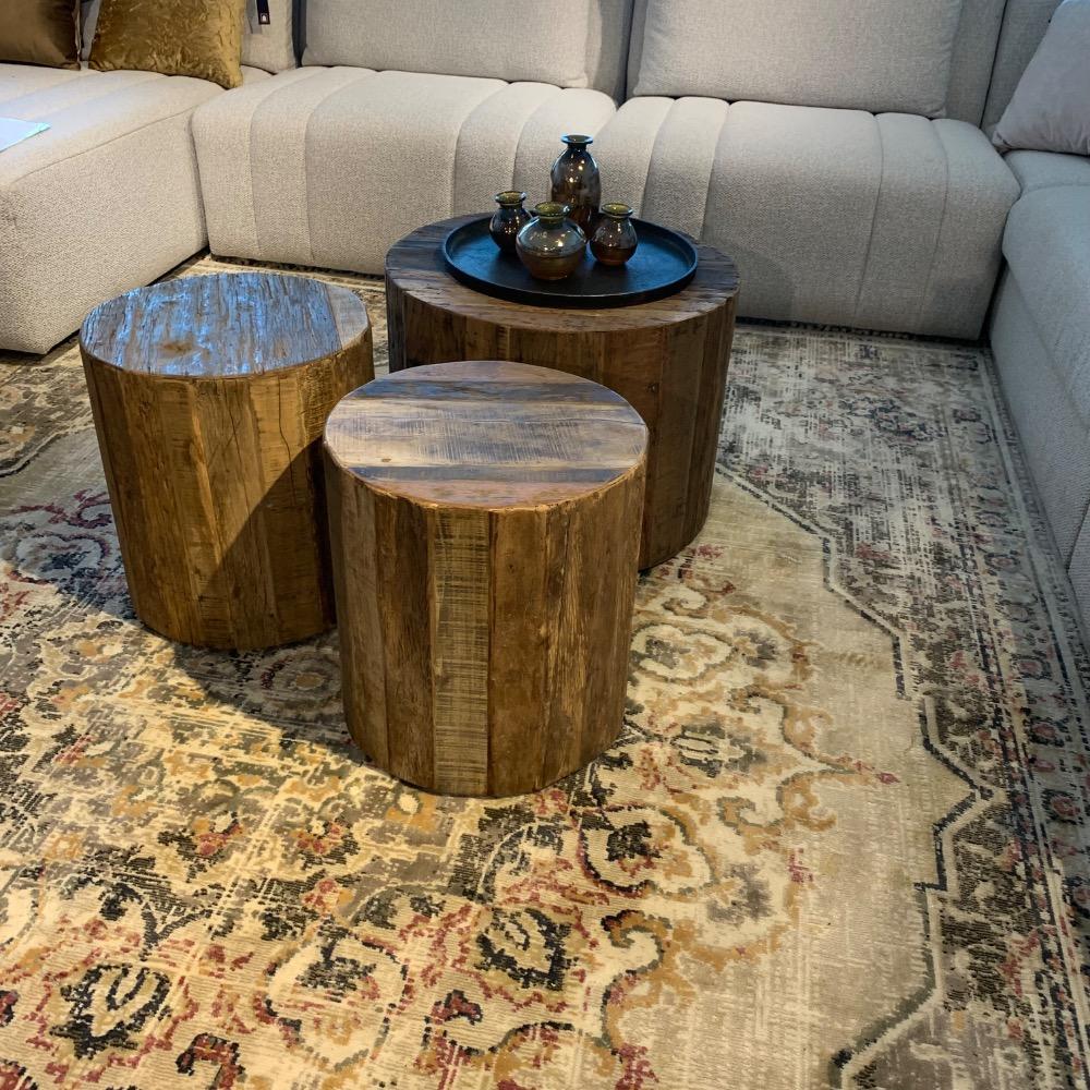 Ronde salontafel oud hout 40 cm