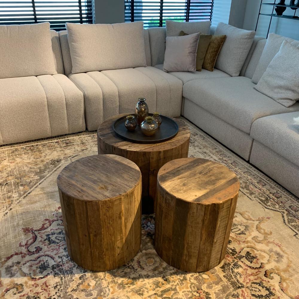 Ronde salontafel oud hout 40 cm
