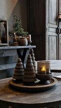 Sobere houten  kerstbomen set