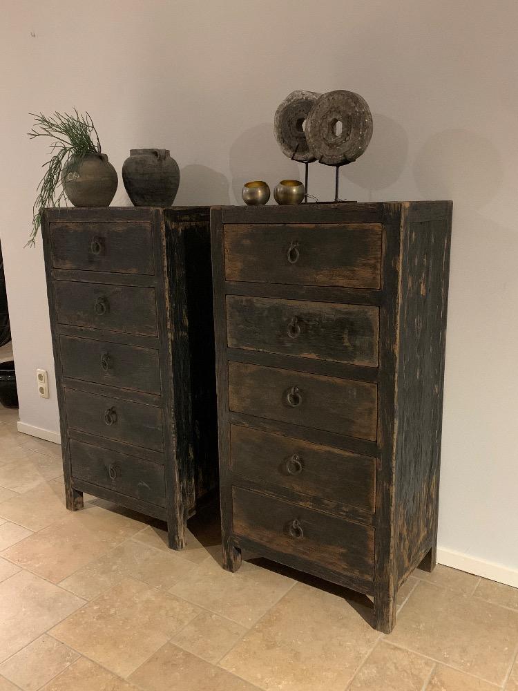 Stoere robuuste ladekast oud zwart