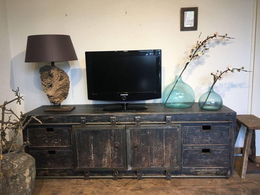 tv kast schuifdeuren oud zwart