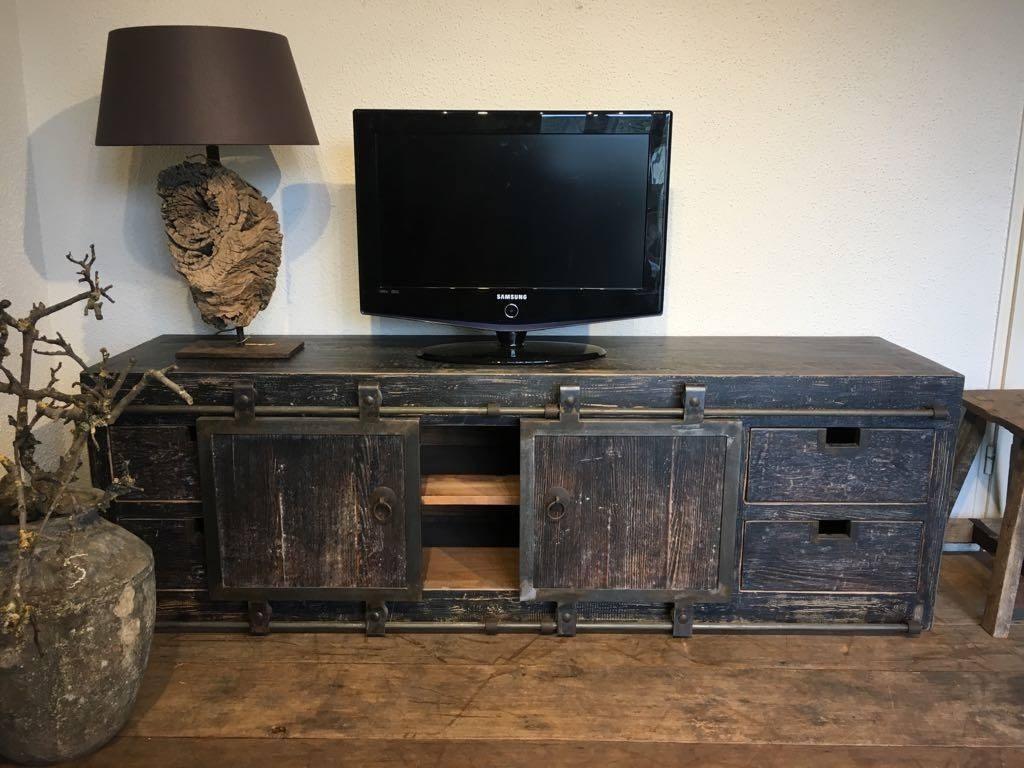 tv kast schuifdeuren oud zwart