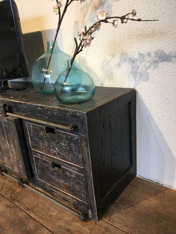 tv kast schuifdeuren oud zwart
