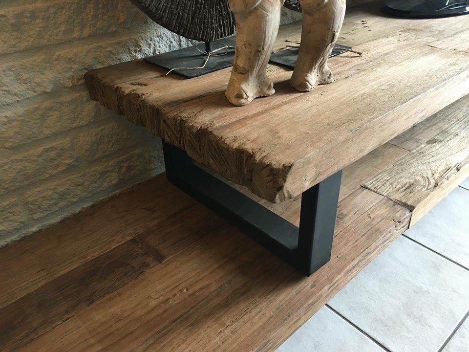 Tv kast uitschuif teak/ ijzer 