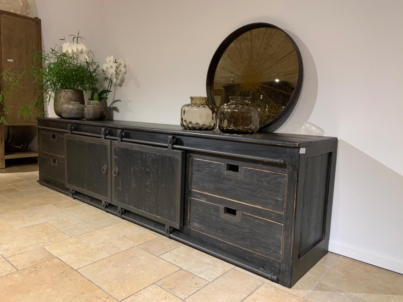 Tv meubel 260 cm roldeur old black