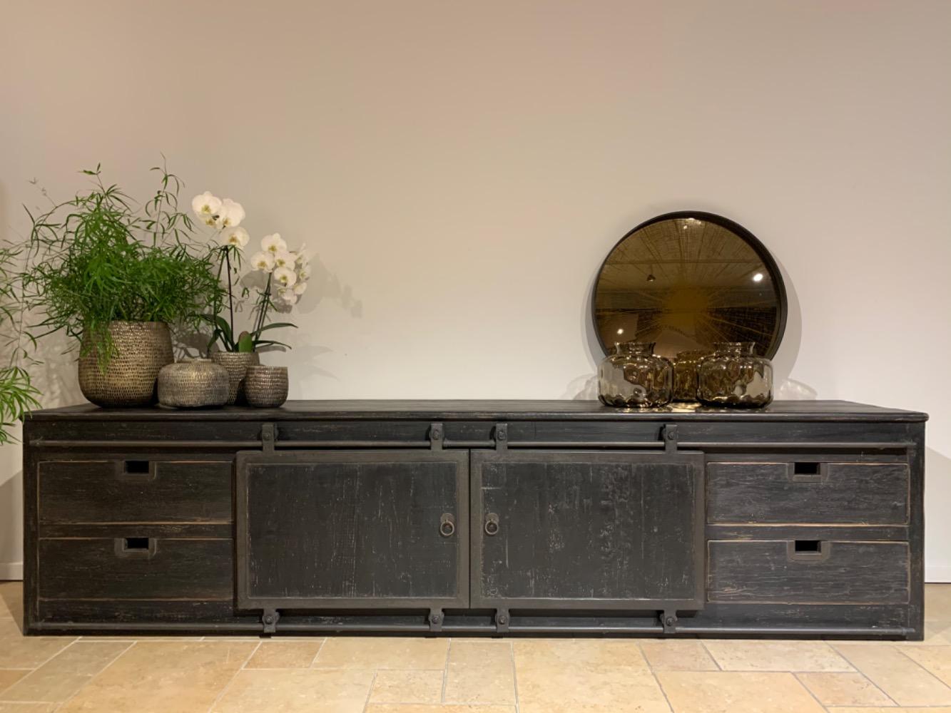 Tv meubel 260 cm roldeur old black