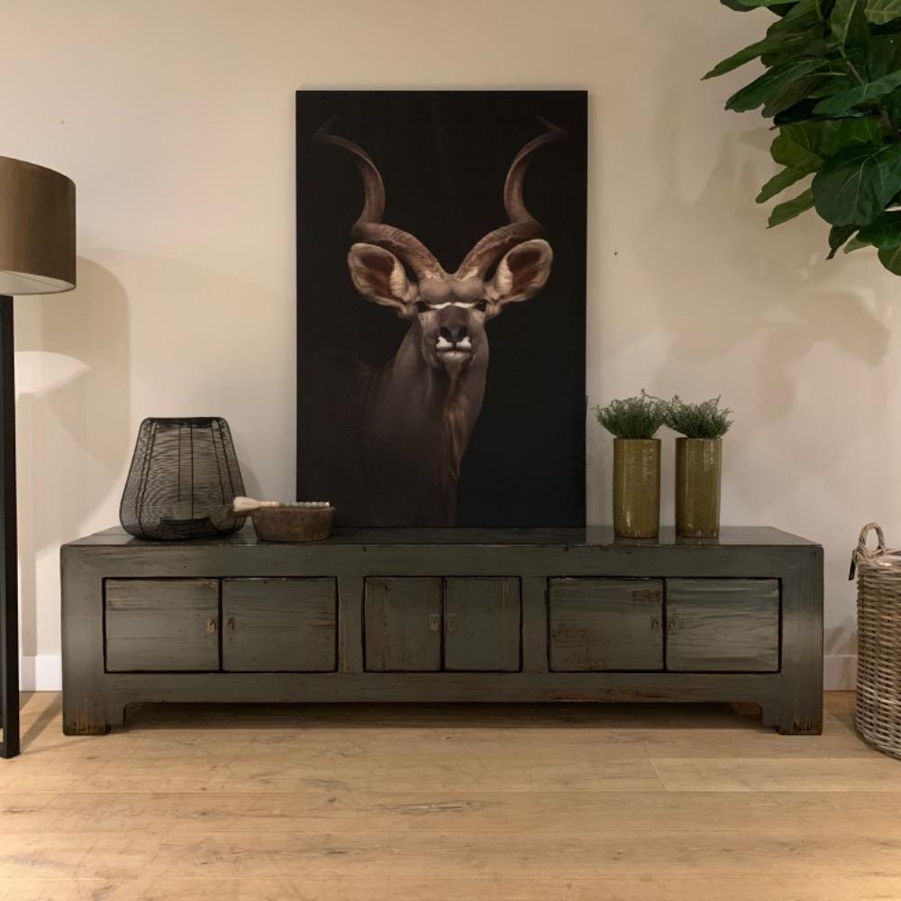 Tv Meubel 6 deurs  XL hoogglans old jade grey groen 