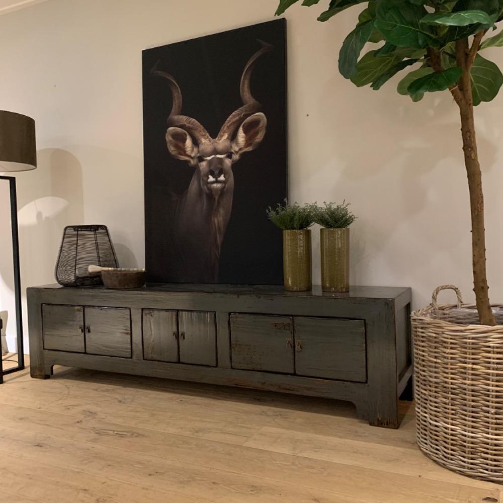 Tv Meubel 6 deurs  XL hoogglans old jade grey groen 