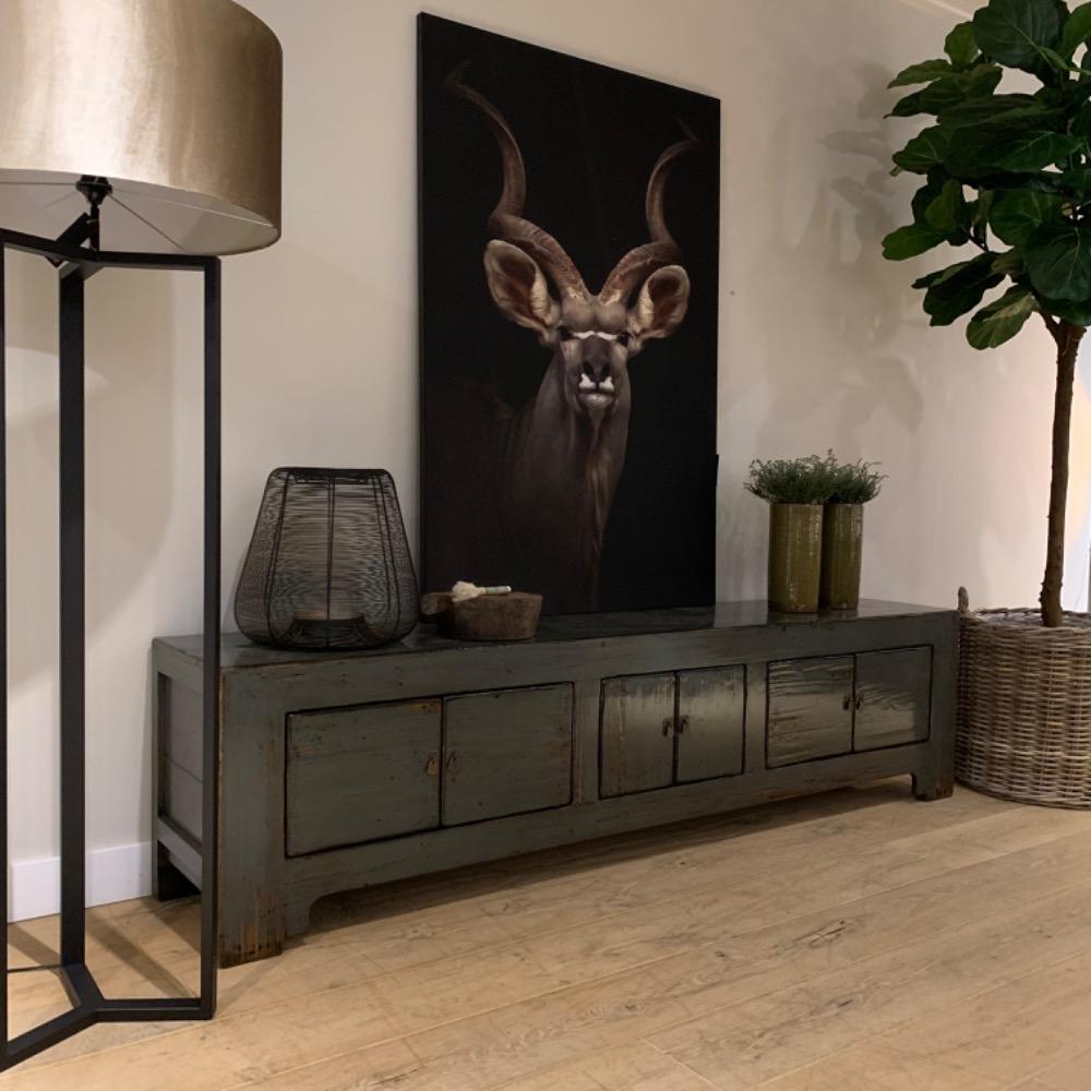 Tv Meubel 6 deurs  XL hoogglans old jade grey groen 