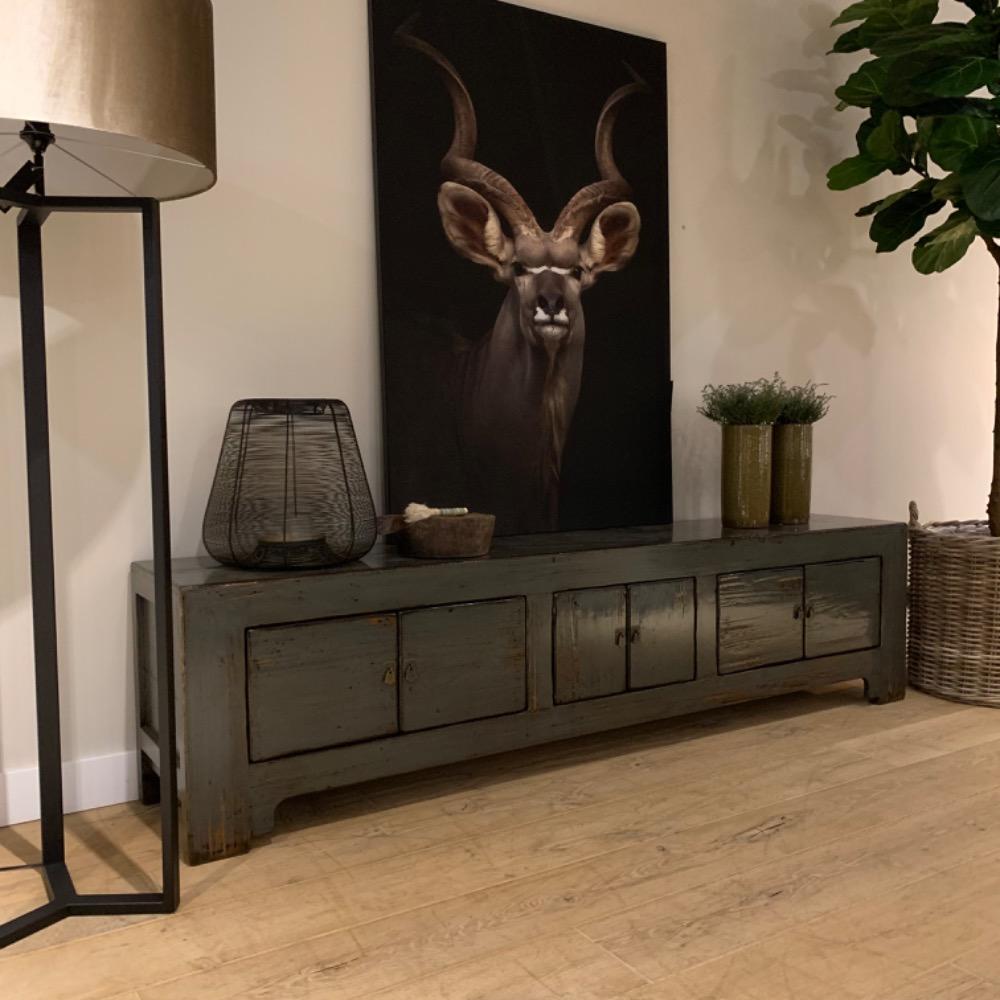 Tv Meubel 6 deurs  XL hoogglans old jade grey groen 