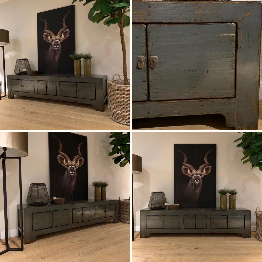 Tv Meubel 6 deurs  XL hoogglans old jade grey groen 