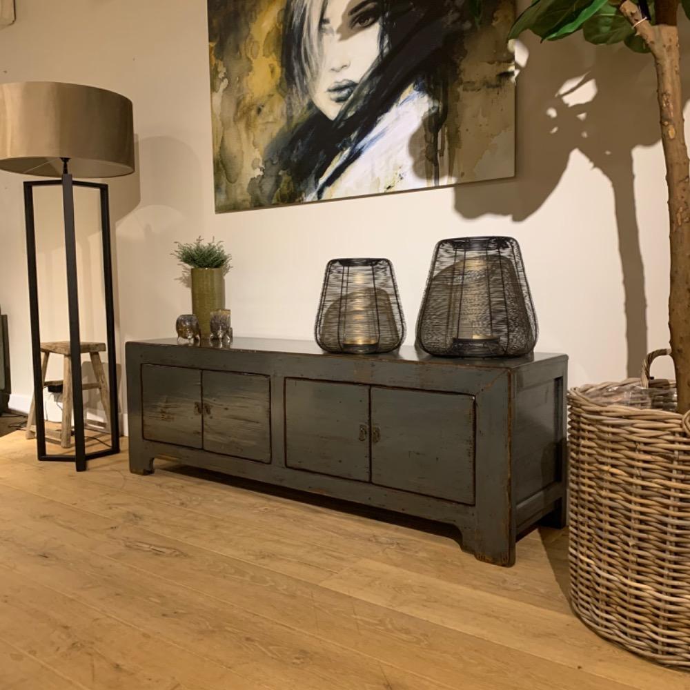 Tv meubel 4 deurs hoogglans old grey groen 