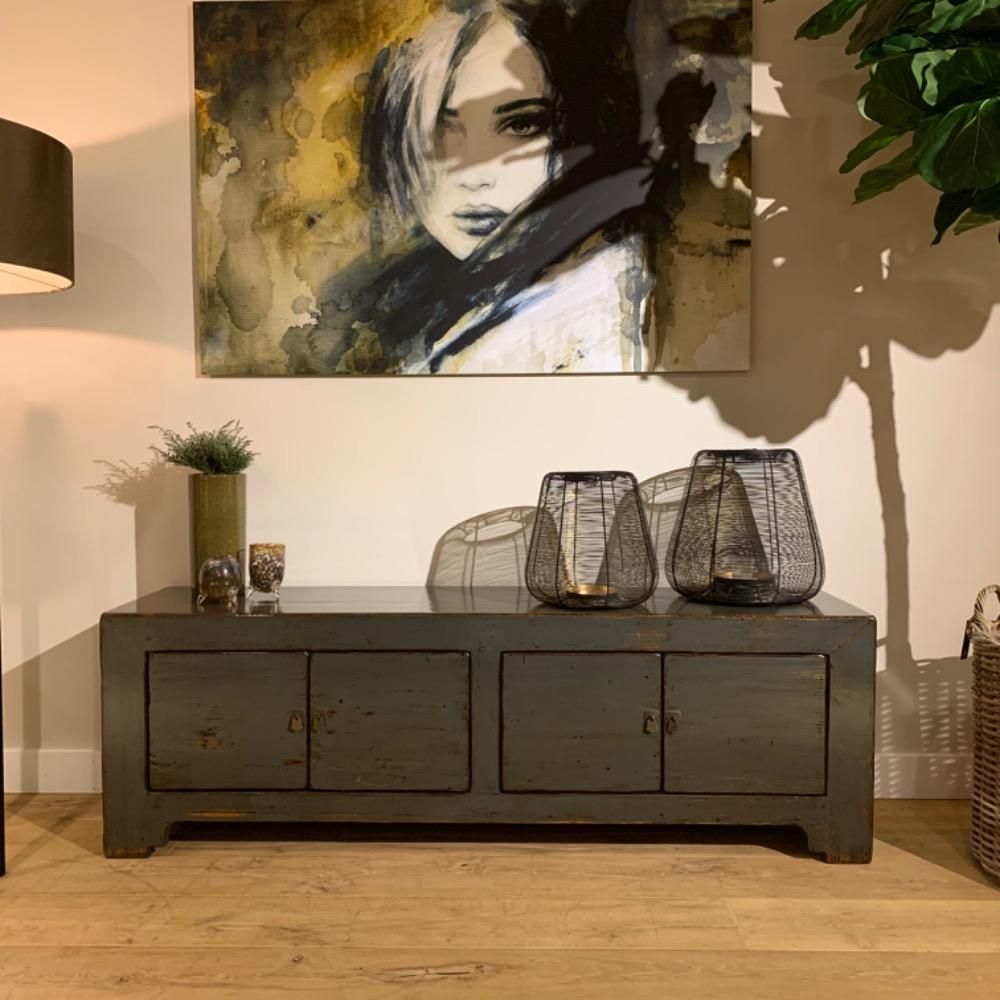 Tv meubel 4 deurs hoogglans old grey groen 