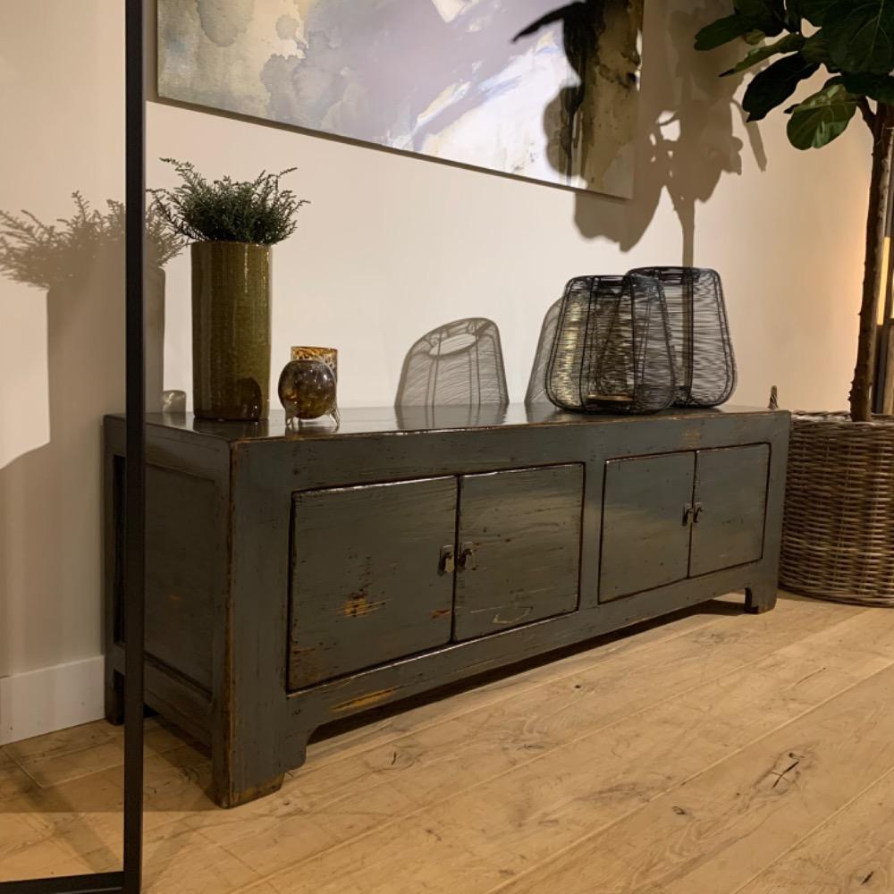 Tv meubel 4 deurs hoogglans old grey groen 