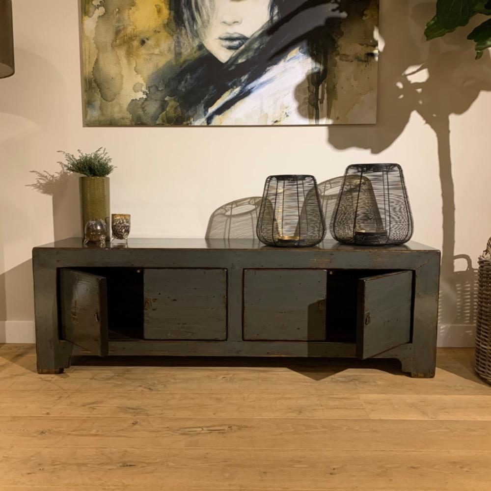 Tv meubel 4 deurs hoogglans old grey groen 