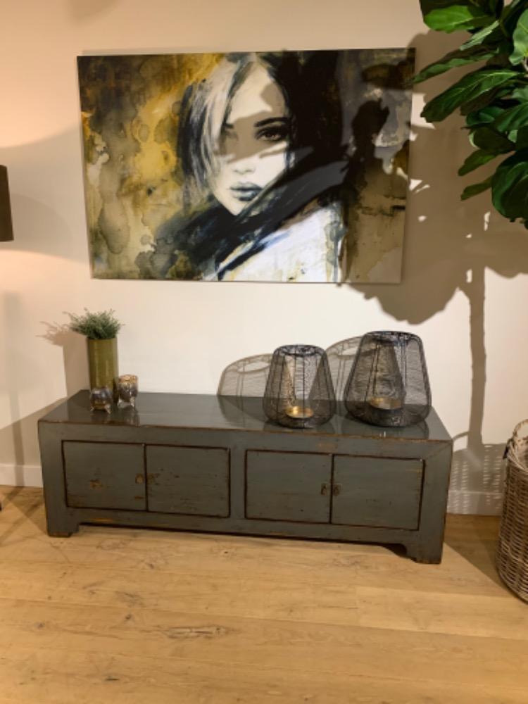 Tv meubel 4 deurs hoogglans old grey groen 