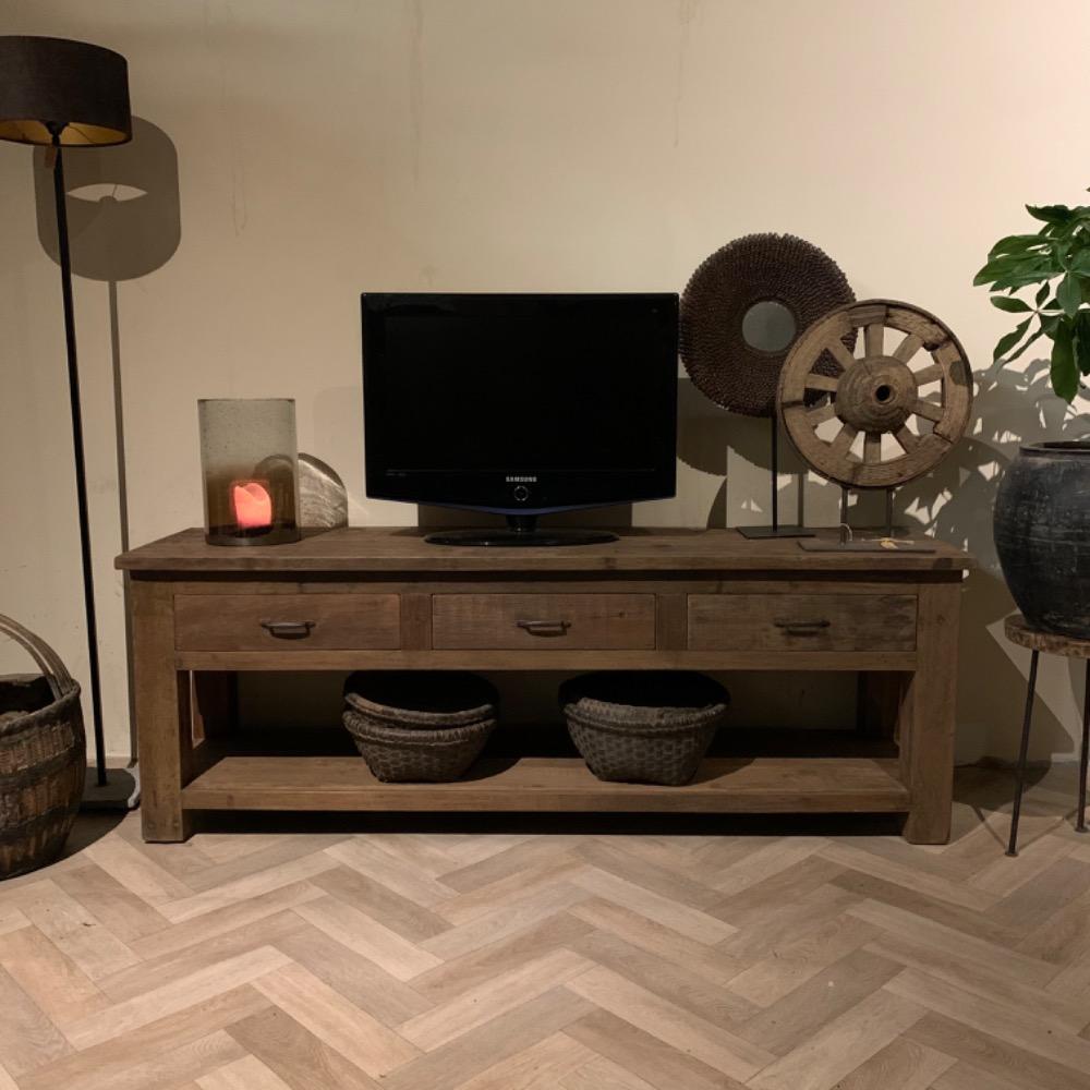 Tv meubel met 3 lades oud hout 