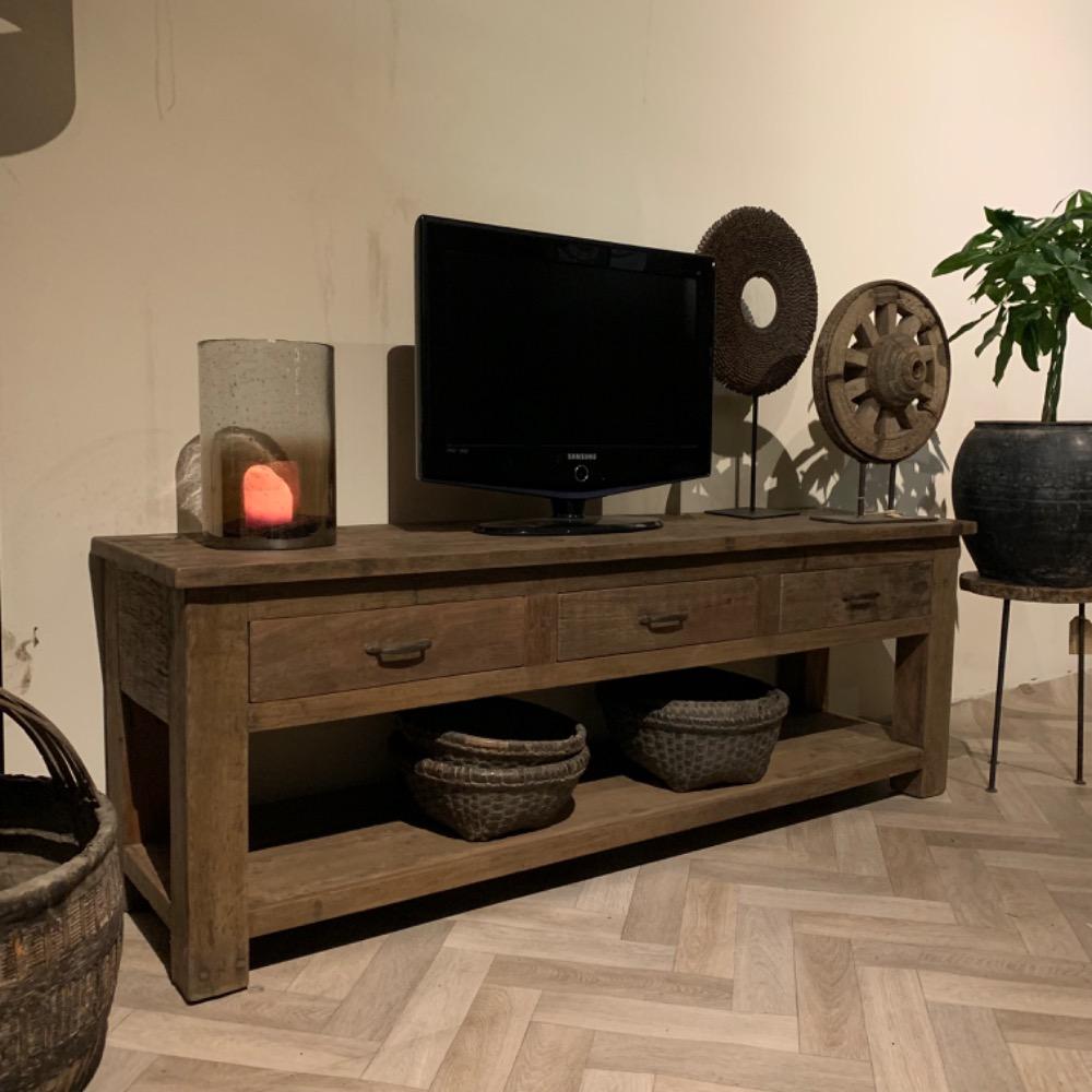 Tv meubel met 3 lades oud hout 