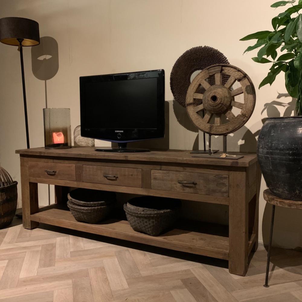 Tv meubel met 3 lades oud hout 